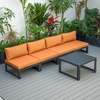 Leisuremod Chelsea 5-Piece Middle Patio Chairs and Coffee Table Set Black Aluminum With Orange Cushions CSTBL-4OR